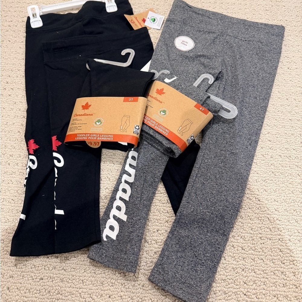 Lot of 5 Size 2T, 3T, 4T Canadiana Girls Toddlers Black Gray Leggings NWT